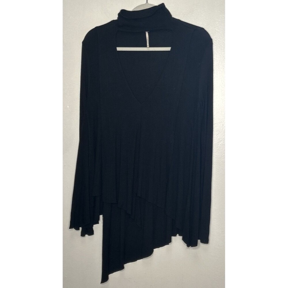Free People Uptown Turtleneck Top XS Long Sleeve Plunging V-Neck Black Oversized